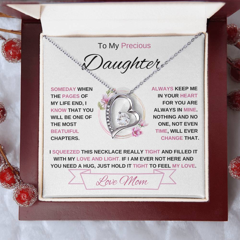 To My Precious Daughter-Love Mom (2) Forever Love Necklace | Birthday | Graduation (pink)