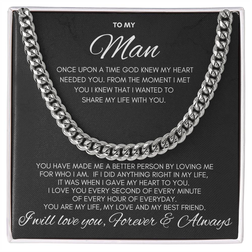 To My Man- Cuban Chain Link- Black Card (Stainless Steele)