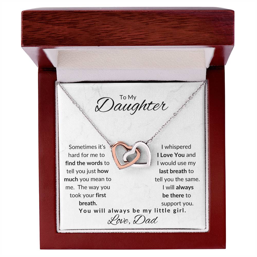 To My Daughter-Love Dad (Interlocking Hearts Necklace) White Card