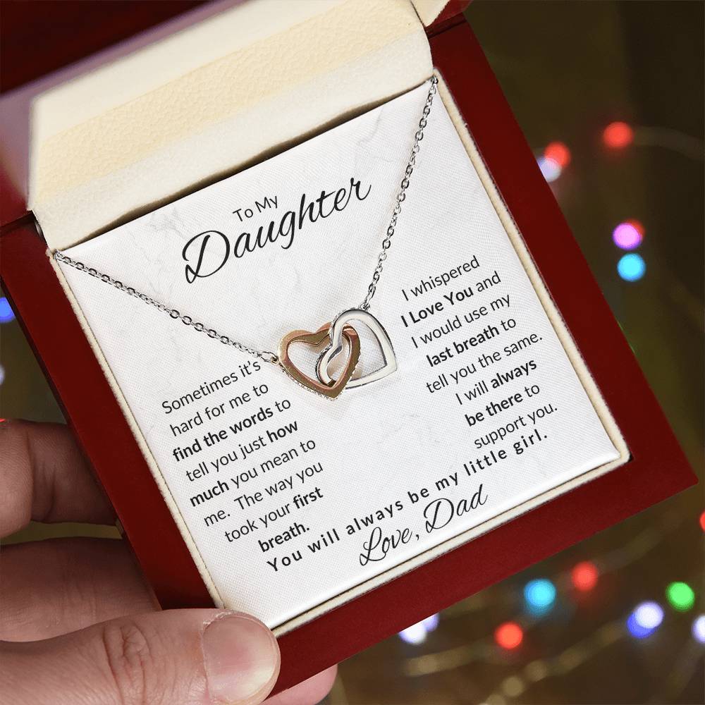 To My Daughter-Love Dad (Interlocking Hearts Necklace) White Card