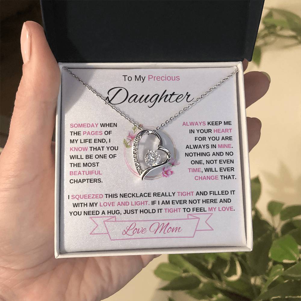 To My Precious Daughter-Love Mom (2) Forever Love Necklace | Birthday | Graduation (pink)