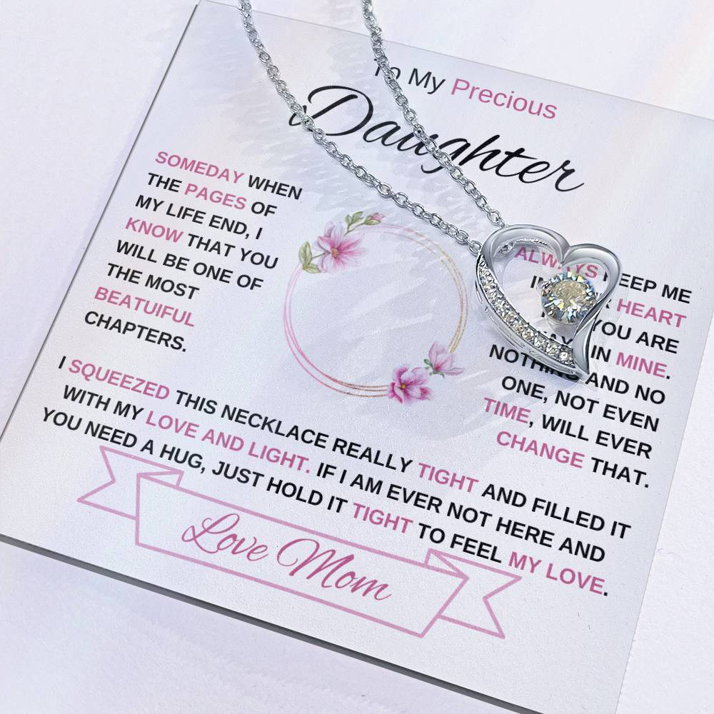 To My Precious Daughter-Love Mom (2) Forever Love Necklace | Birthday | Graduation (pink)