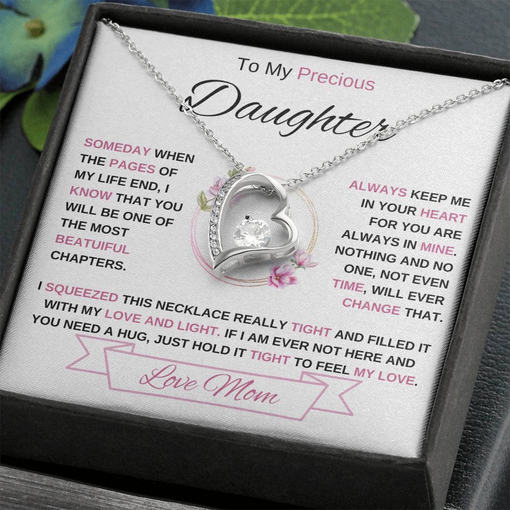 To My Precious Daughter-Love Mom (2) Forever Love Necklace | Birthday | Graduation (pink)