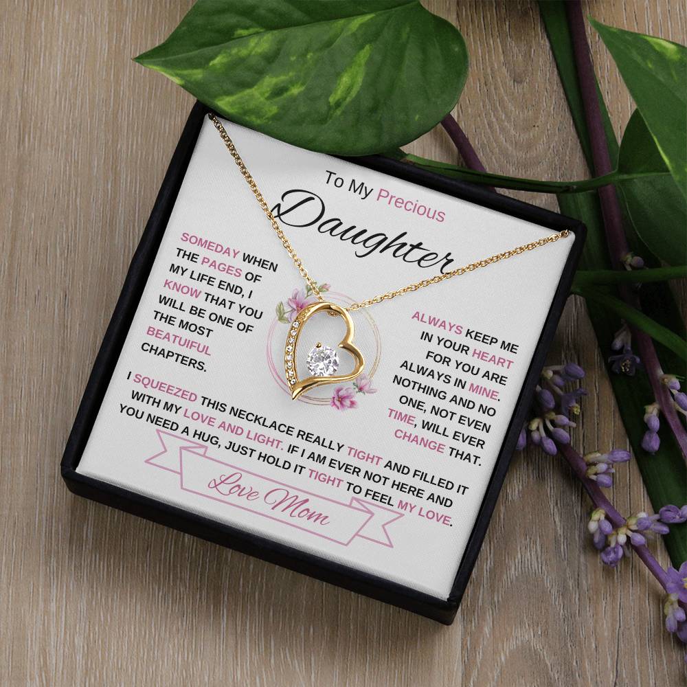 To My Precious Daughter-Love Mom (2) Forever Love Necklace | Birthday | Graduation (pink)